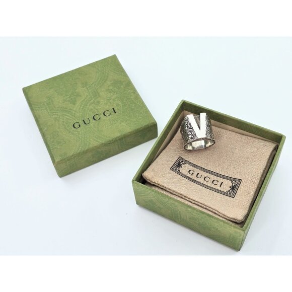 Gucci Initial Alphabet Ring Sterling Silver " V " Letter Ring - Size 11 - Picture 1 of 12